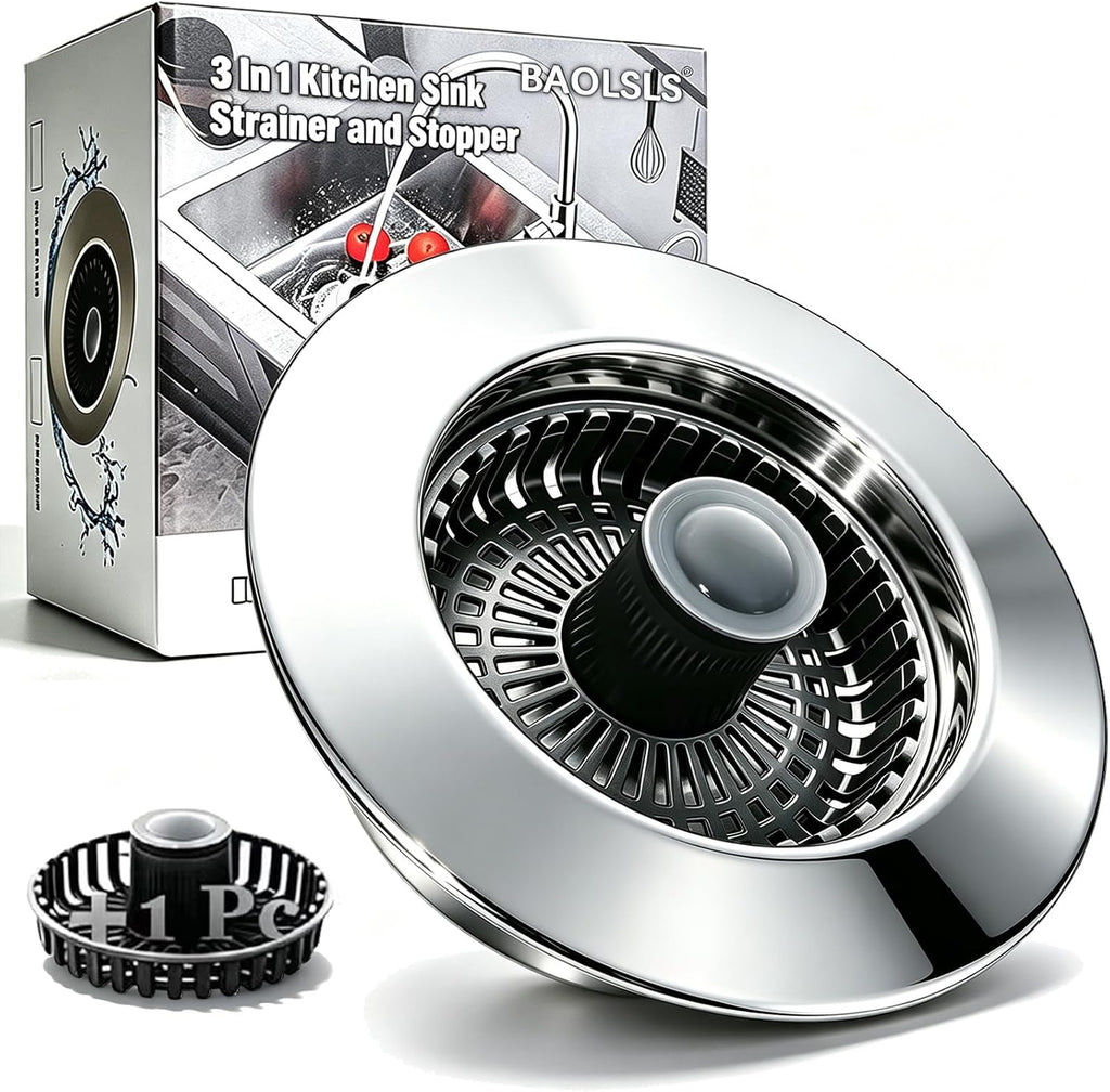 BAOLSLS 3 in 1 Kitchen Sink Stopper, Pop Up Kitchen Sink Drain Strainer
