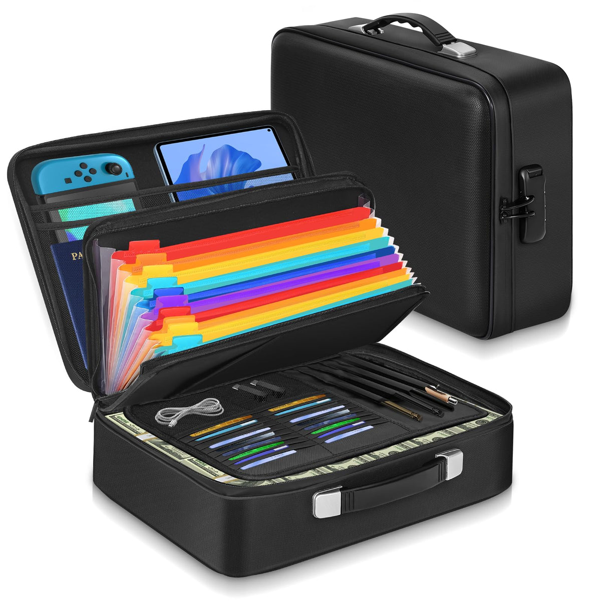 Fireproof Document Box with Combination Lock, Waterproof, Used for Storing Important Files, Certificates, Passport