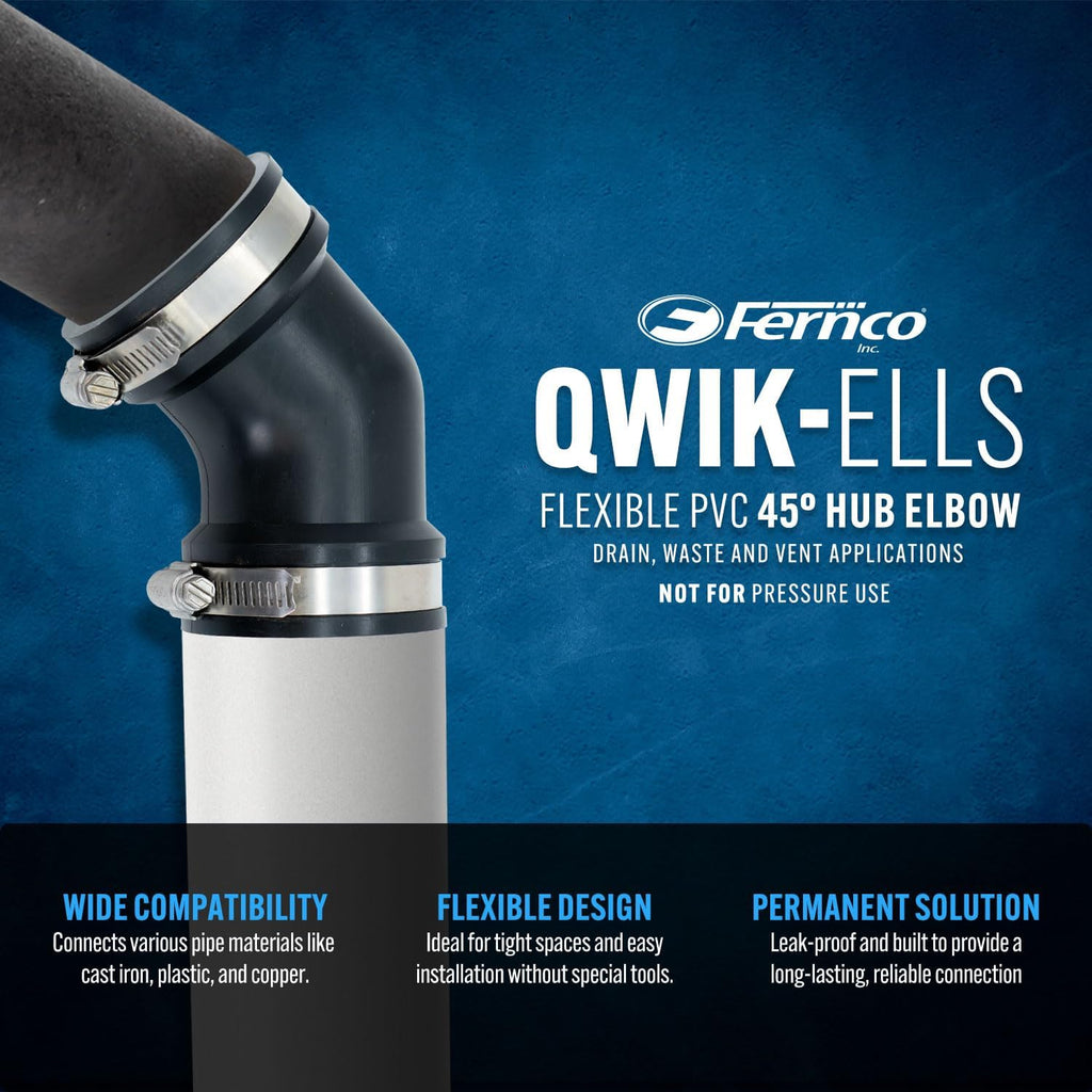 Fernco Qwik Ell 2 in. Hub 45-Degree Flexible PVC Elbow Fitting Connector for DWV