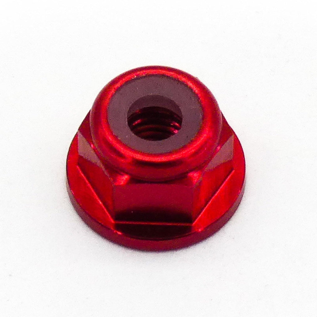 10pcs M4 Locking Flange Hex Nuts w/Nylon Insert Anodized Aluminum (Red)