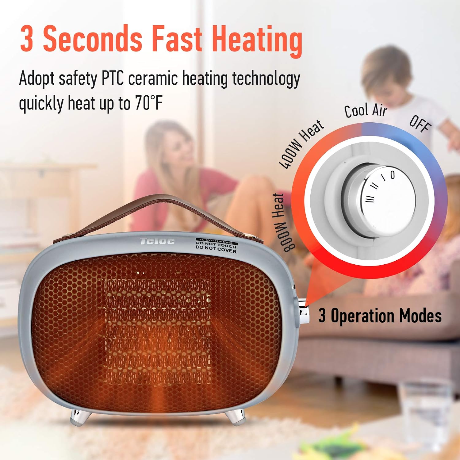 Space Heater, Teioe Mini Electric Space Heater 800W/400W, Small PTC Ceramic Heater with Tip-Over and Overheat
