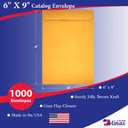 1000 Minas Envelope - 6x9 Catalog Envelopes, Open End with Gummed Seal, 24lb Kraft Paper
