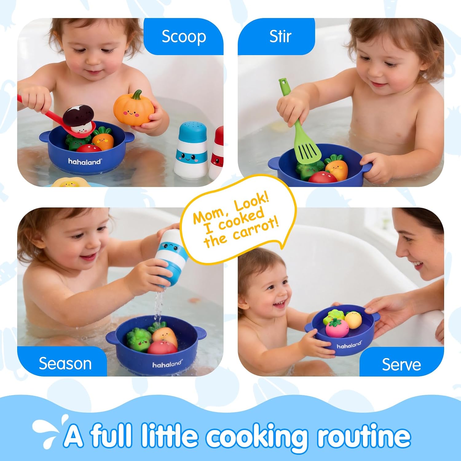 Bath Toys for Kids Ages 1-3, Color-Changing Pretend Cooking Set | 15PCS Pretend Cooking Set with Color Changing