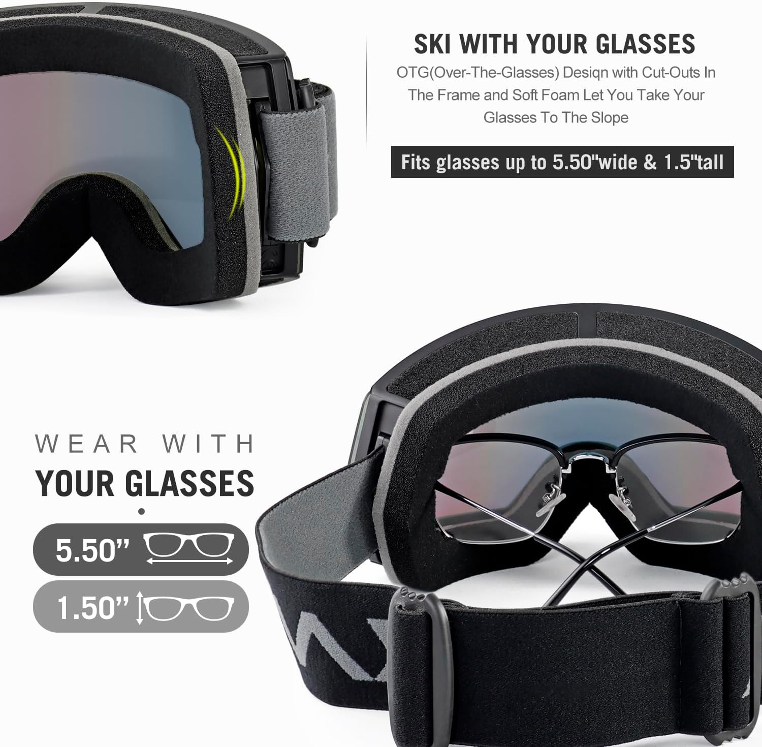 Ski Goggles for Men Women & Youth - Anti Fog UV400 Protection Snowboard Snow Skiing Goggles for Adult