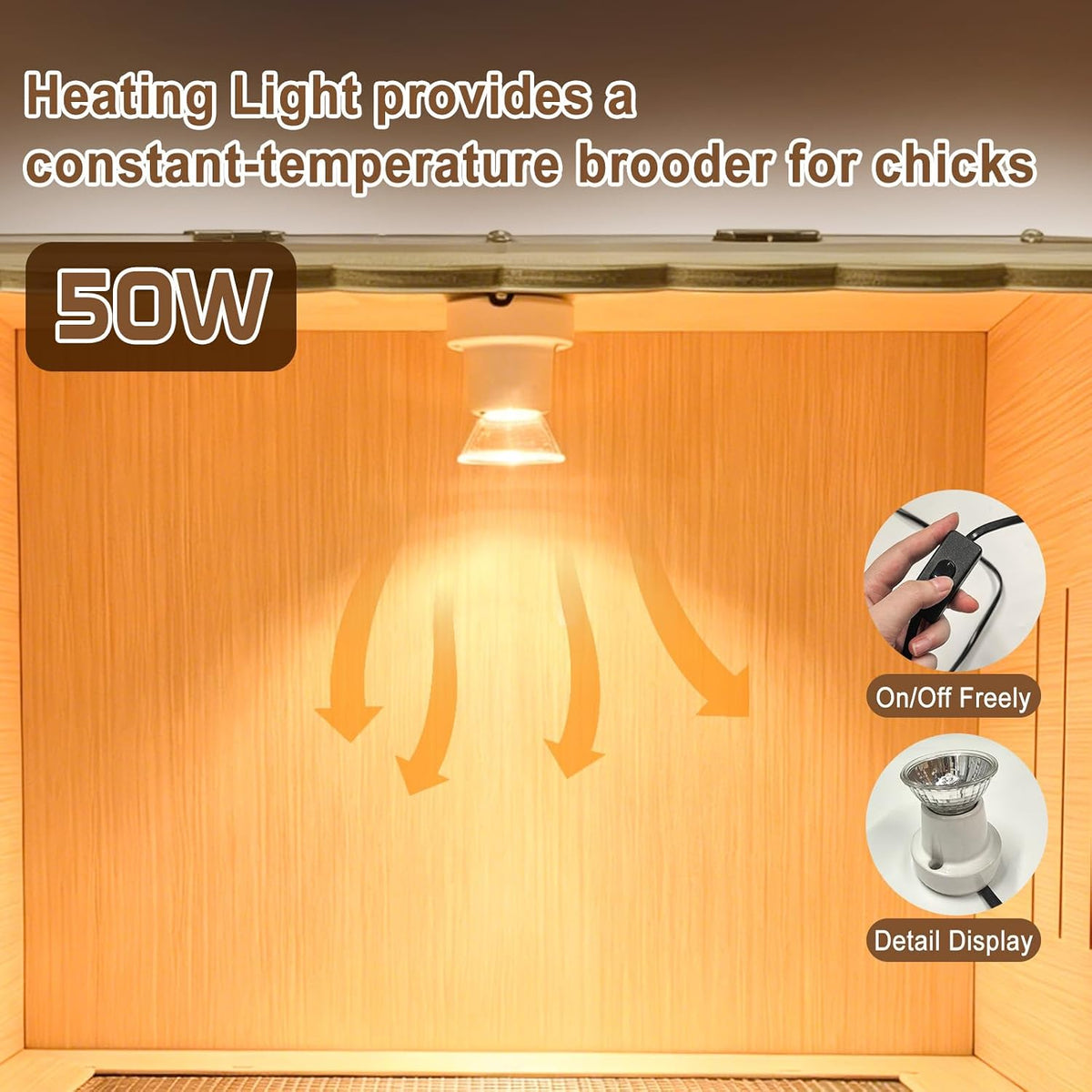 Wooden Chicken Brooder Box with Heating Lamp, 20x18x16 Inch Brooder Box with Mesh Bottom Drawer for Waste Collection
