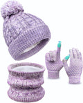 Kids Winter Hat Gloves Scarf Set, Toddler Children Girls Boys Beanie Hat Knitted Mittens & Neck Gaiter Warmer for
