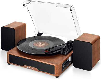 Vinyl Record Player with Bookshelf Speakers Bluetooth Vintage Turntable for Vinyl Records Belt-Drive 3 Speed Portable