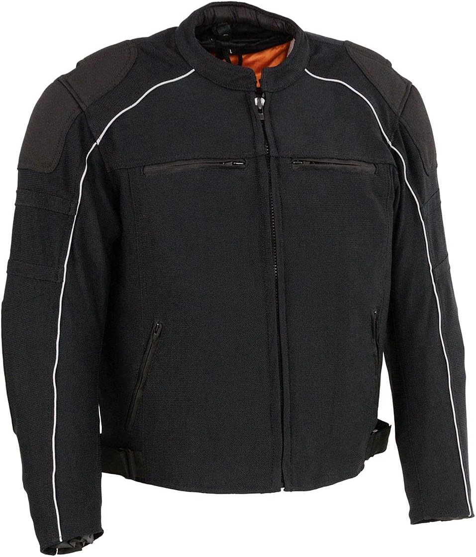 Men's Black Armored Textile Motorcycle Jacket-All Season Jacket w/Removable Liner - MPM1791 - Medium