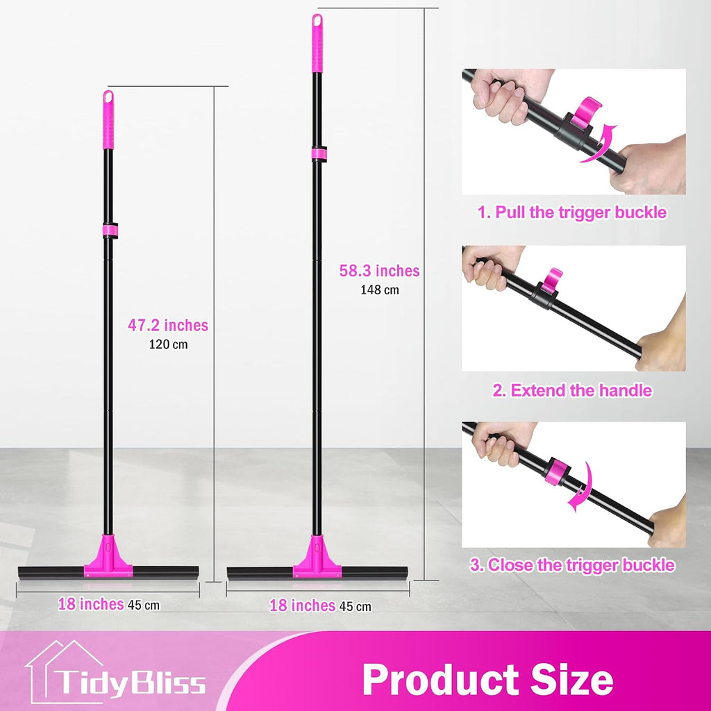 Floor Squeegee Heavy Duty with 58.3 inches Long Handle, Rubber Foam Water Scraper Broom Epoxy Wiper Mop for Cleaning