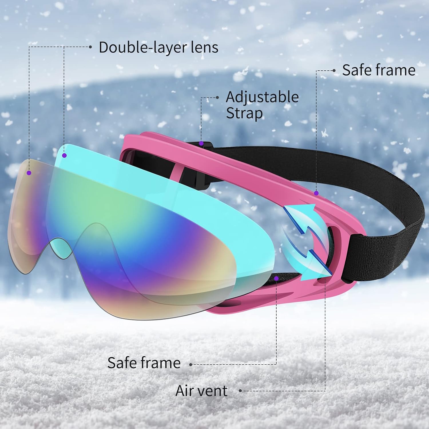 4-Pack Ski Goggles Snow Goggles for Men Women Kids Youth Adults Boys Girls,Snowboard Motorcycle goggles ATV Glasses