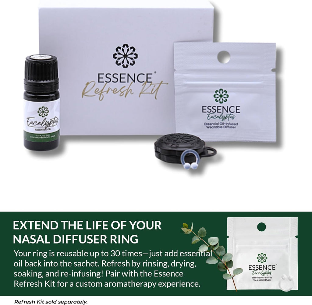 Essence Wearable Aromatherapy Nasal Diffuser – Eucalyptus Essential Oil | Nose Ring Silicone Inhaler for Stress &