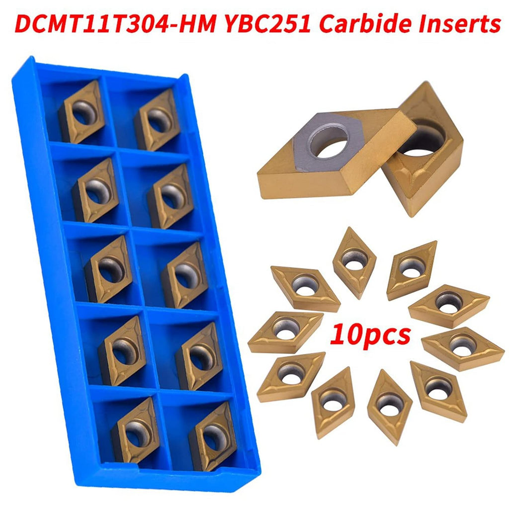 Oumefar 10pcs DCMT11T304-HM Carbide Turning Inserts, YBC251 Carbide Golden