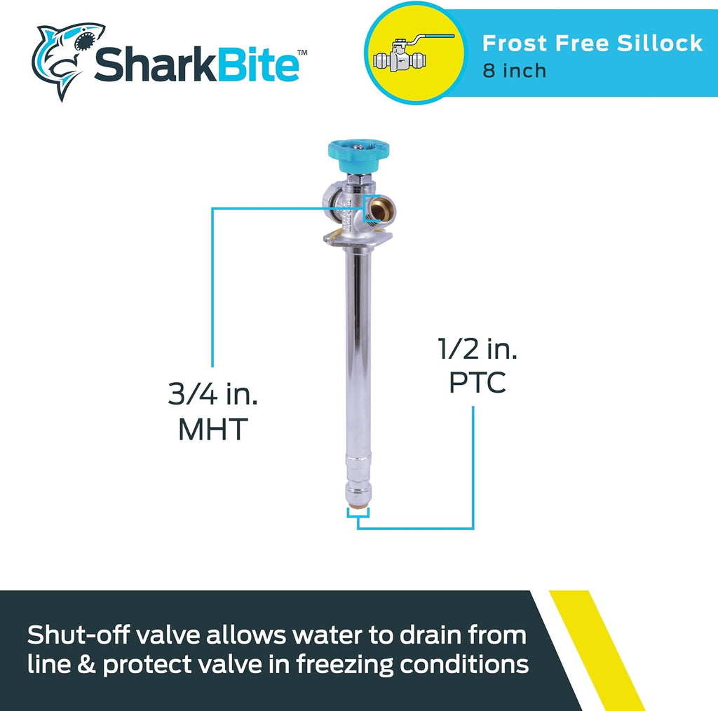 8 Brass Push Frostfree Sillcock, Chrome/Blue