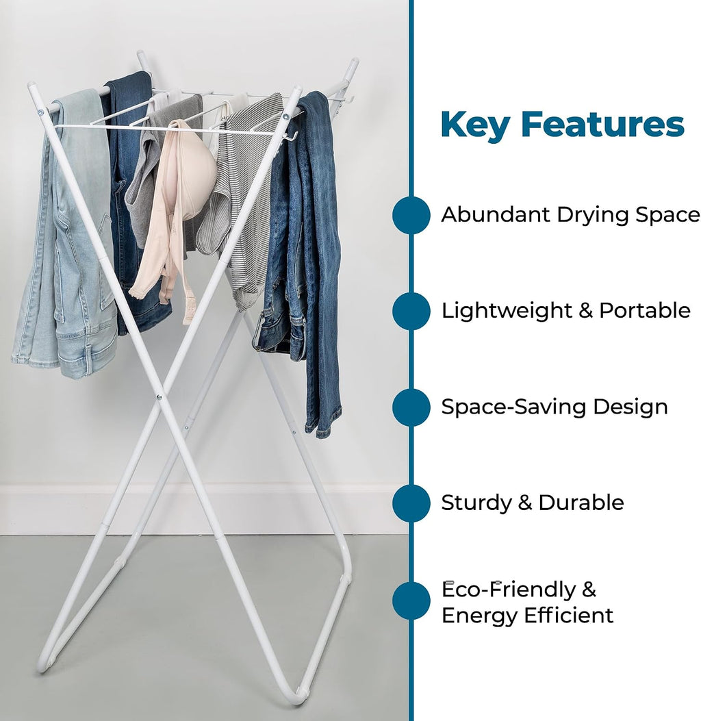 Easy-Fold Collapsible Clothes Drying Rack, Sturdy Metal Laundry Rack Holds 40 lbs, Space-Saving Foldable Towel Rack