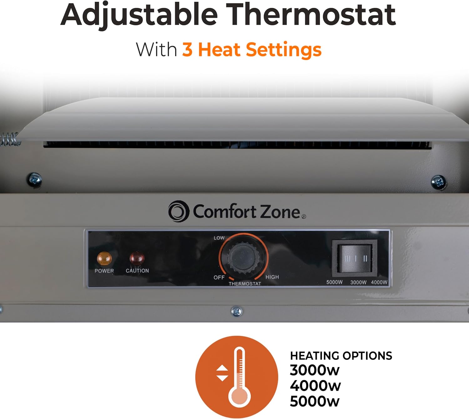 Comfort Zone 5000W Ceiling Mounted Garage Heater – 240V Electric Shop Heater with 3 Heat Settings, Overheat