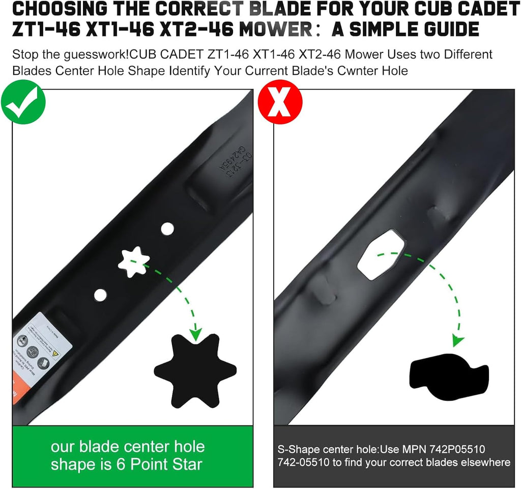 Grasscool 46 inch Mower High Lift Blades for Cub Cadet 942-04244A XT1-LT46