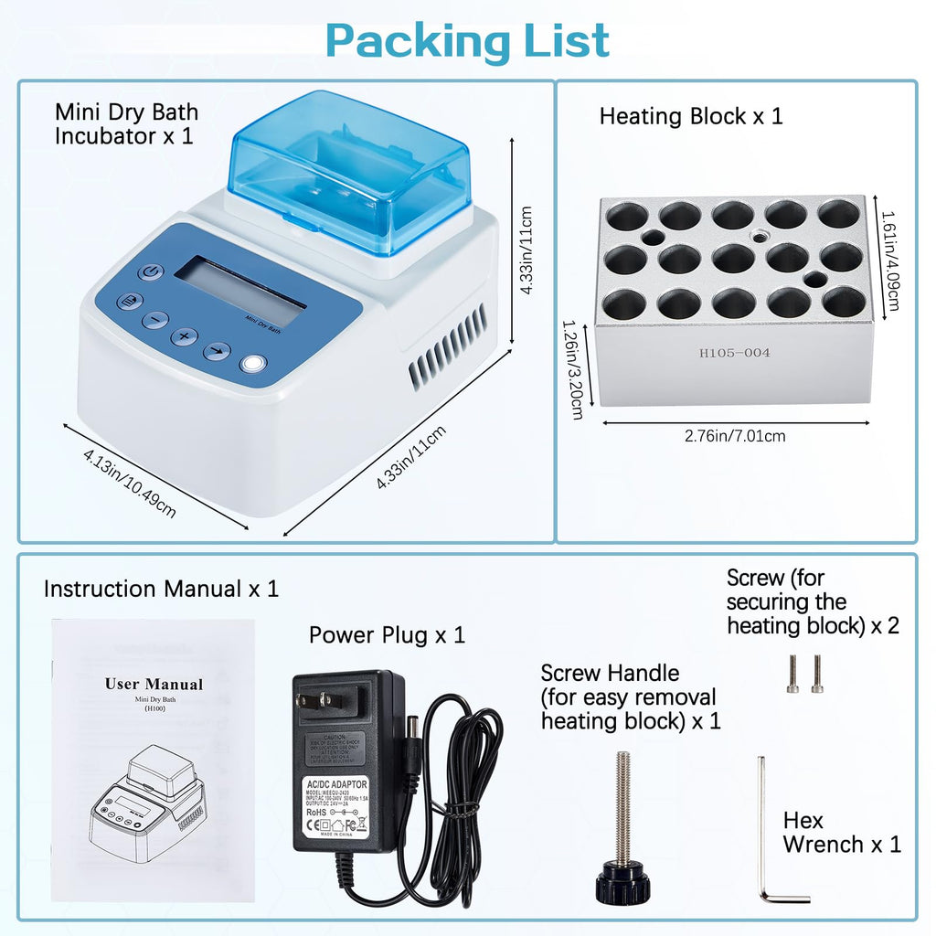 Mini Dry Bath Incubator with 15 x 1.5ml Heating Block, Timer