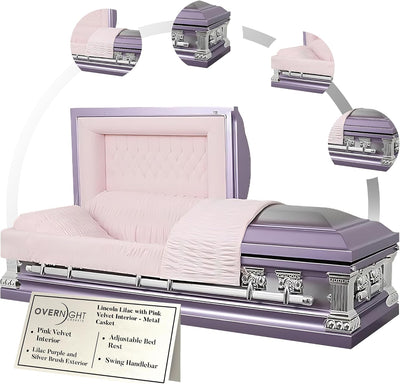 Lincoln Funeral Casket Lilac with Pink Velvet Interior