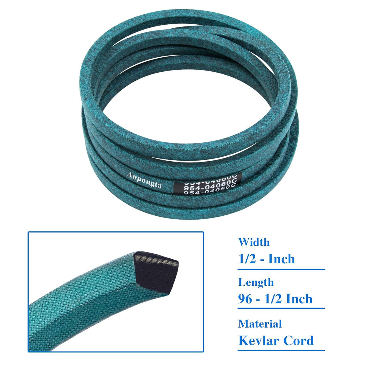 954-04060C Deck Belt Replacement for Troy Bilt 42 inch Deck Belt, Replaces MTD Craftsman Troy-Bilt 754-04060, 754-04060B, 754-04060C, 954-04060, 954-04060B (1/2" x 96" V-Belt, Kevlar Cord)