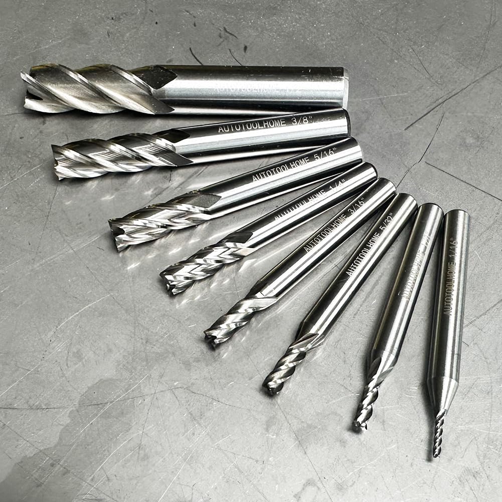 8PCS HSS 4-Flute End Mill Set CNC Milling Bits 1/16''-1/2''