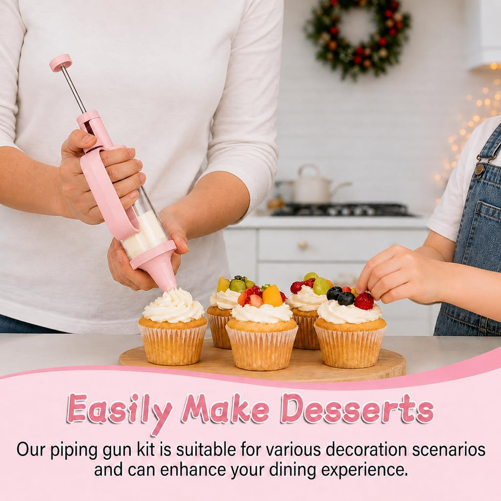 Plastic Cream Squeeze and Icing Set with 6 Piping Tips for Cupcakes(Pink)