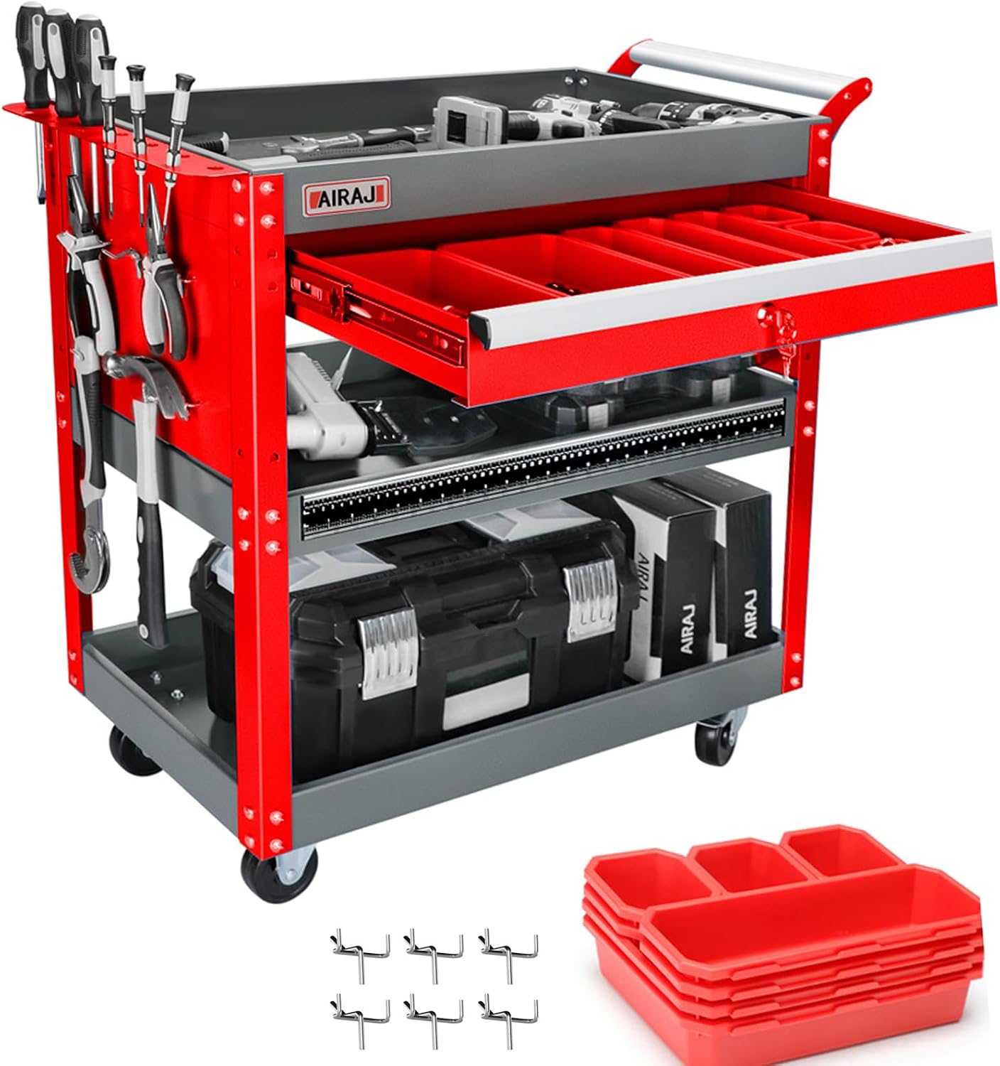 AIRAJ Rolling Tool Cart,Heavy Duty Tool Cart on Wheels,440LB Load Capacity,Utility Tool Cart with Drawers,Storage