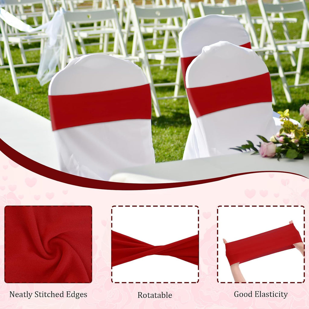 50 Pcs Red Chair Sashes, Bows Chair Bands, Elastic Chair Cover Bands Ties Universal Slider Sashes for Chair Without