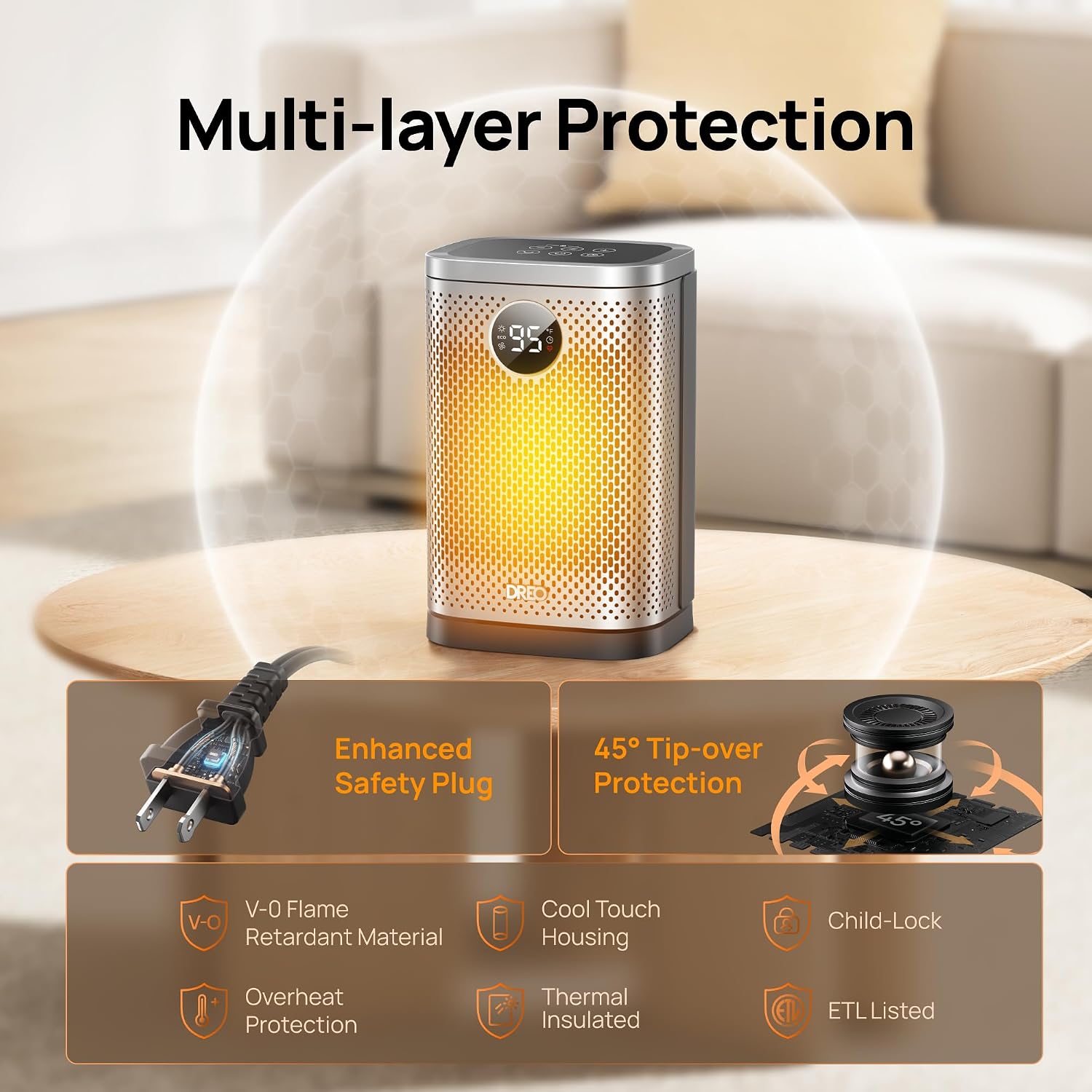 Space Heater for Indoor, Portable Heater, 1500W Compact Ceramic Convection Electric Space Heater,70°Oscillating