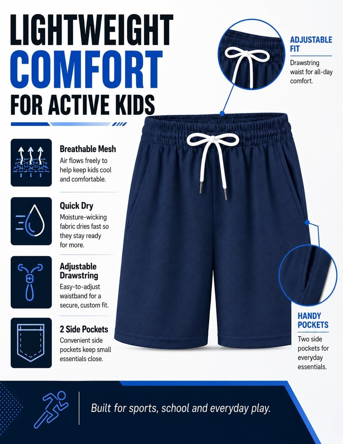 Boys Athletic Shorts Mesh Basketball Soccer Shorts Breathable Quick Dry Running Gym Shorts for Youth 5-18 Years