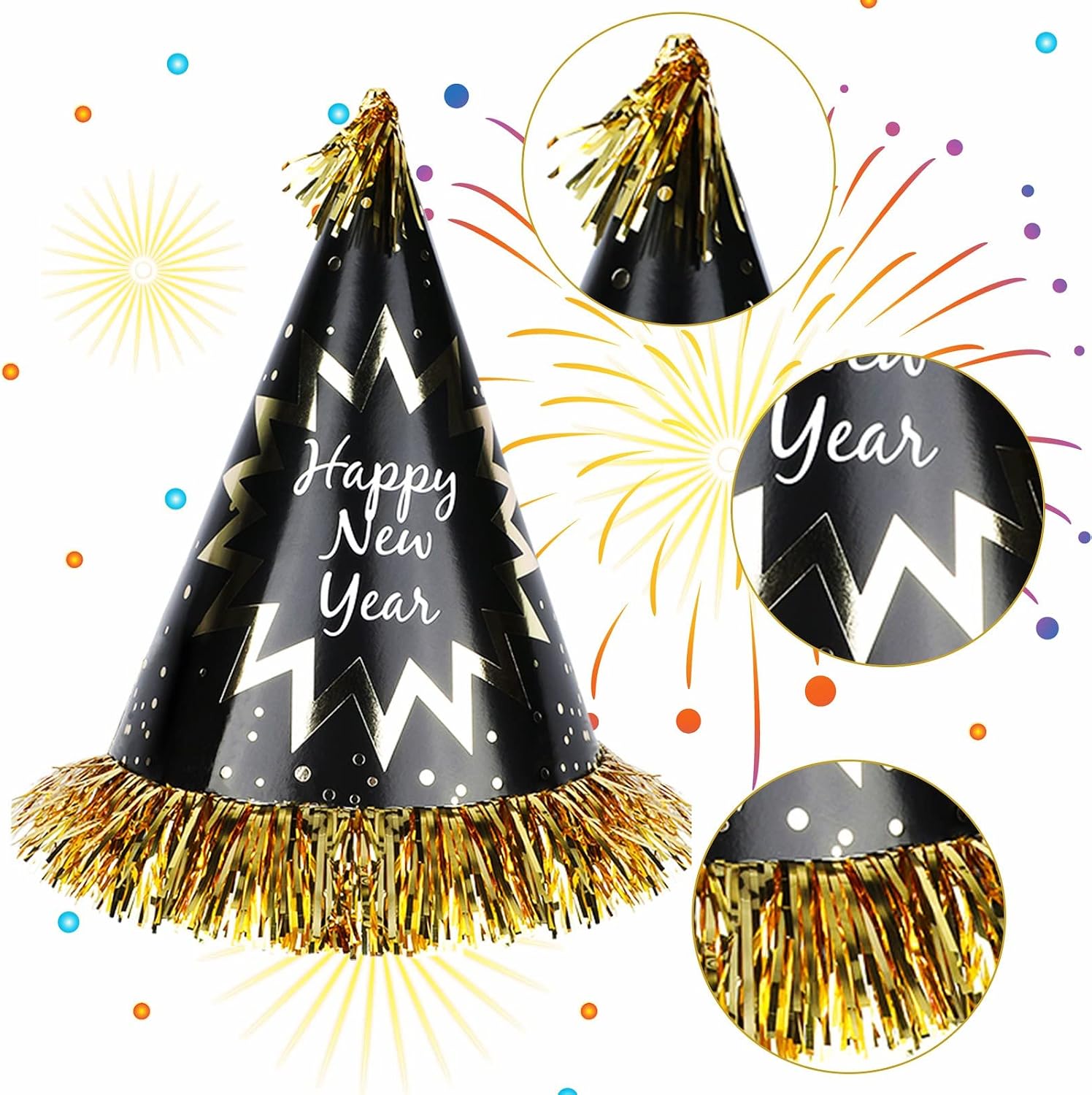2026 Happy New Year Party Decorations 26pcs New Year's Eve Party Supplies Includes Cone Hats, Tiaras and Bead