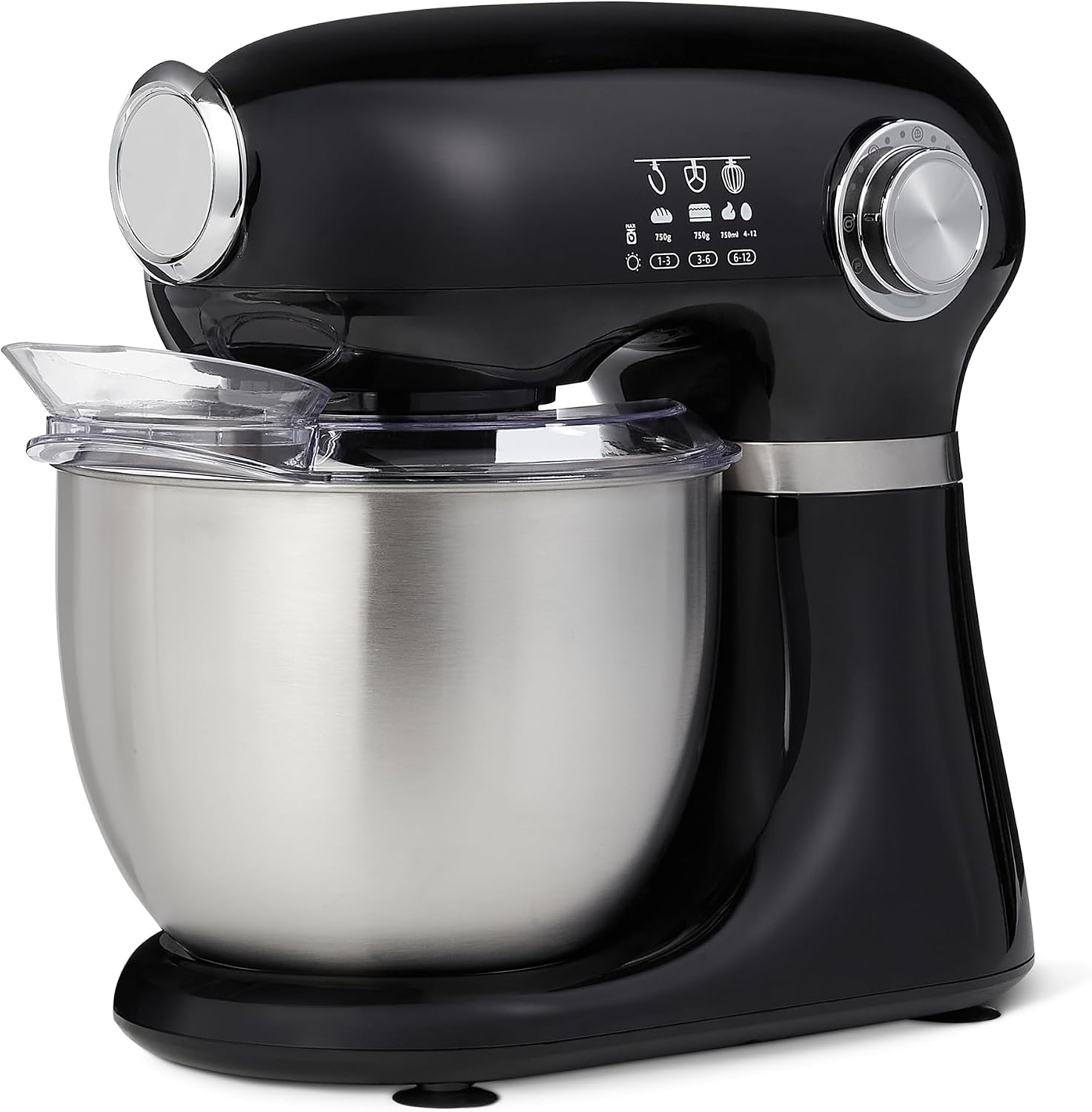 Tilt-Head Stand Mixer with 5.3Qt Bowl, Dough Hook, Beater and Whisk, 12 Speeds, 350W, Black