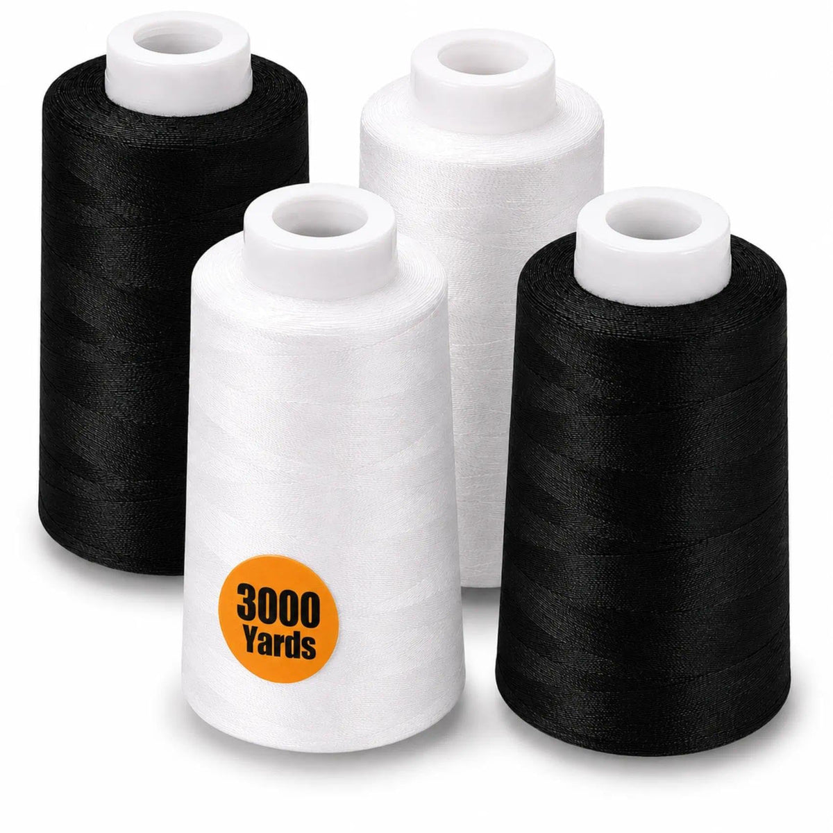 Sewing Thread Black & White 4-Cones, 3000 Yards Each, 40S/2
