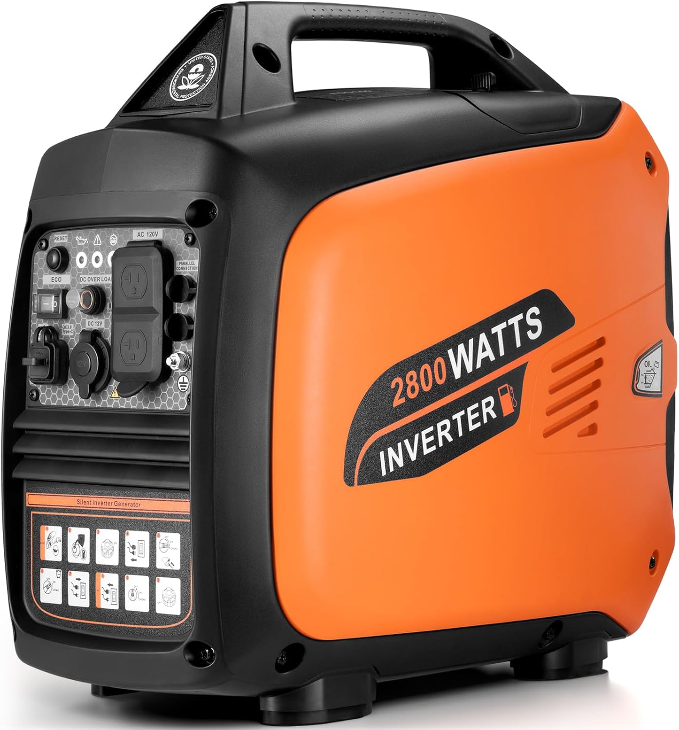 2800-Watts Portable Inverter Generator, Gas Generators for Home Use, Camping, Super Quiet Emergency Home Backup, with