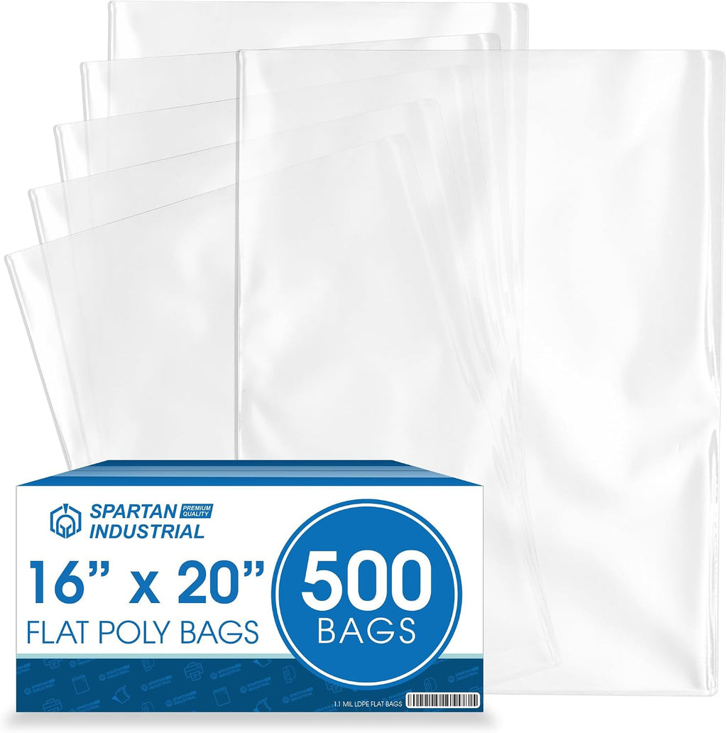 16" X 20" Open-End Flat Poly Bags (500 Count) - 1.1 Mil Clear Plastic Bags