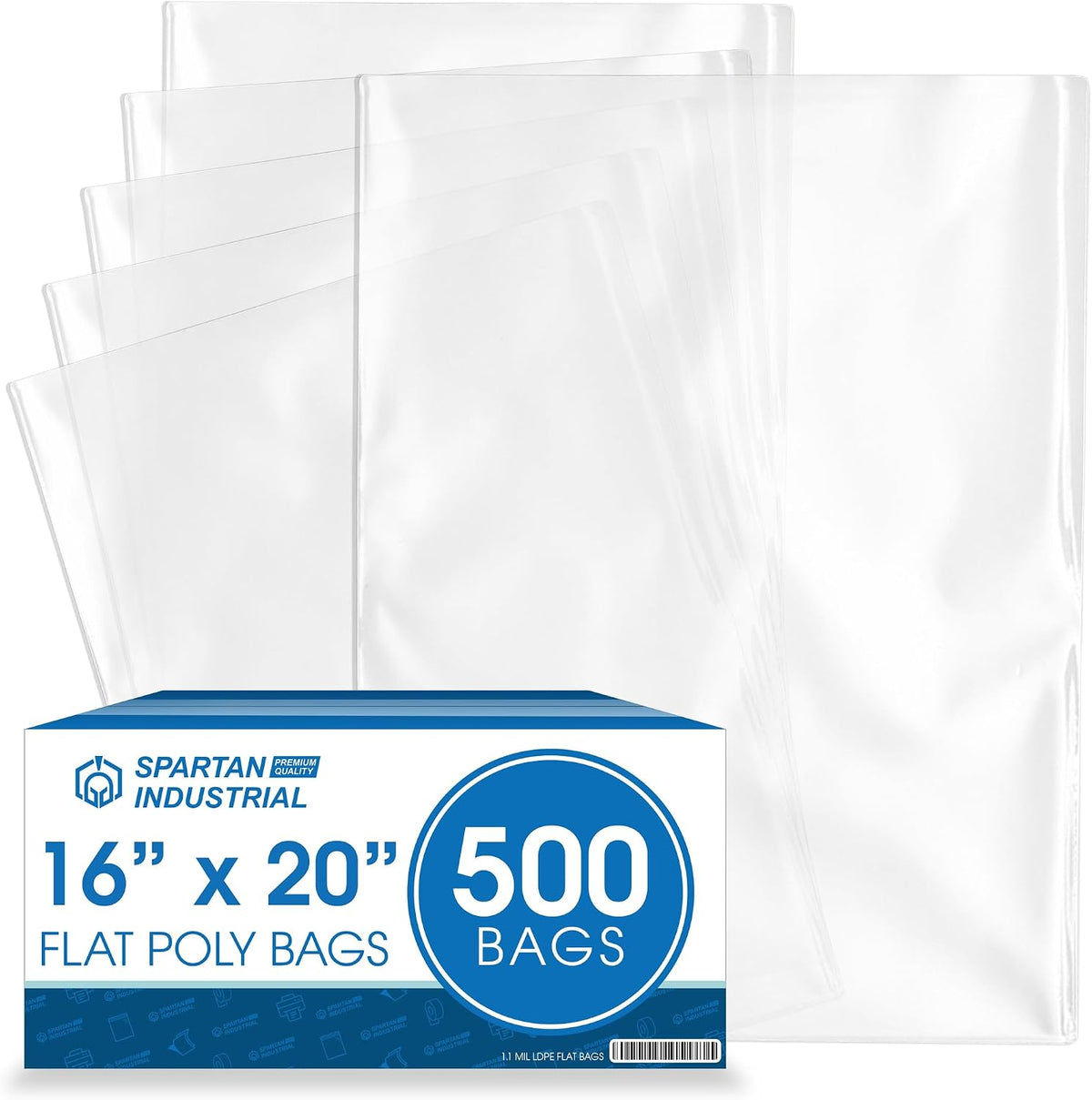 16" X 20" Open-End Flat Poly Bags (500 Count) - 1.1 Mil Clear Plastic Bags