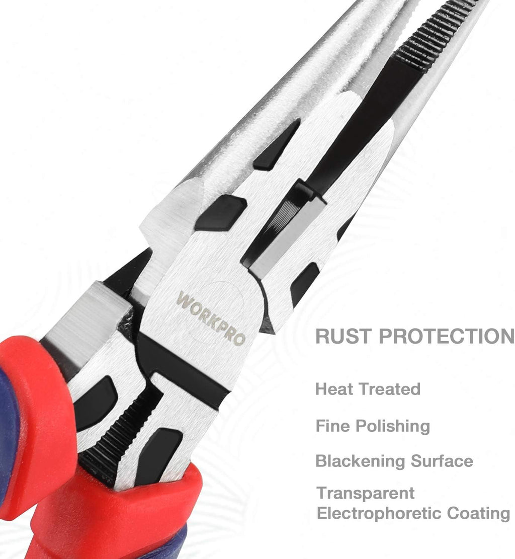 Pliers Set, Premium Cr-V Construction, Includes 6 Inch Slip Joint, Long Nose, Diagonal Cutting, 8 Inch Groove Joint