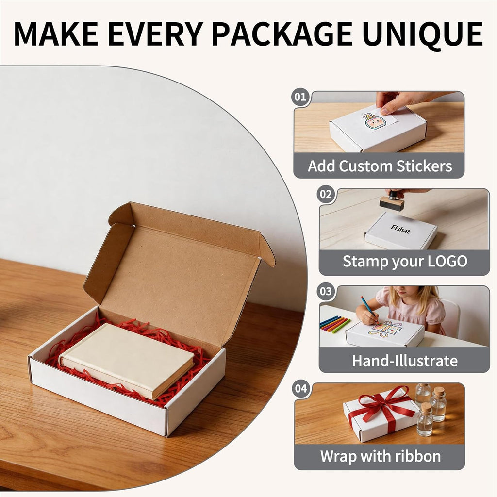 9" x 6" x 2" White Corrugated Cardboard Shipping Boxes Set of 25