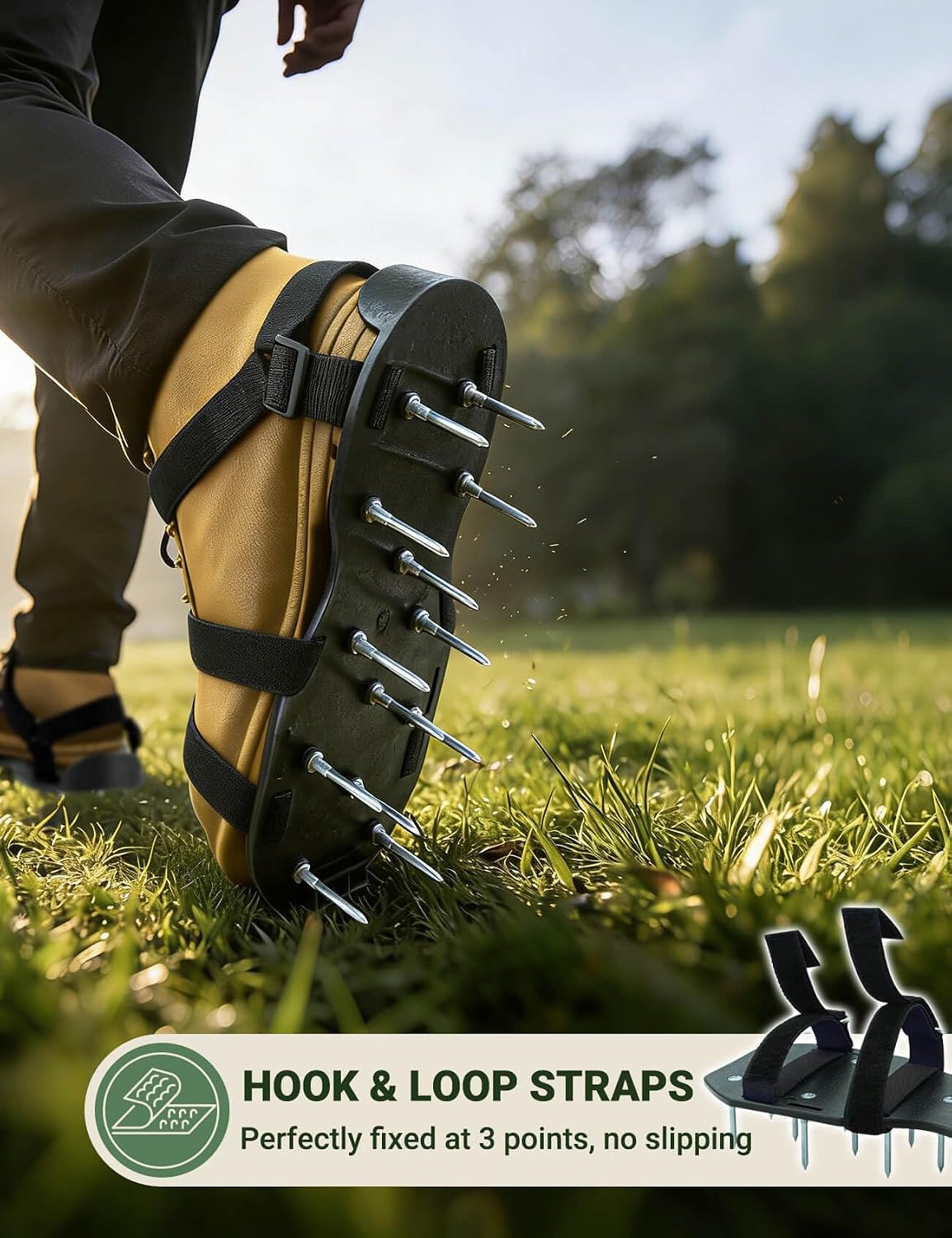 Lawn Aerator Shoes, Soil Aerator Lawn Tool with Dual Hook & Loop Straps for Effectively Aerating, One Size Fits All