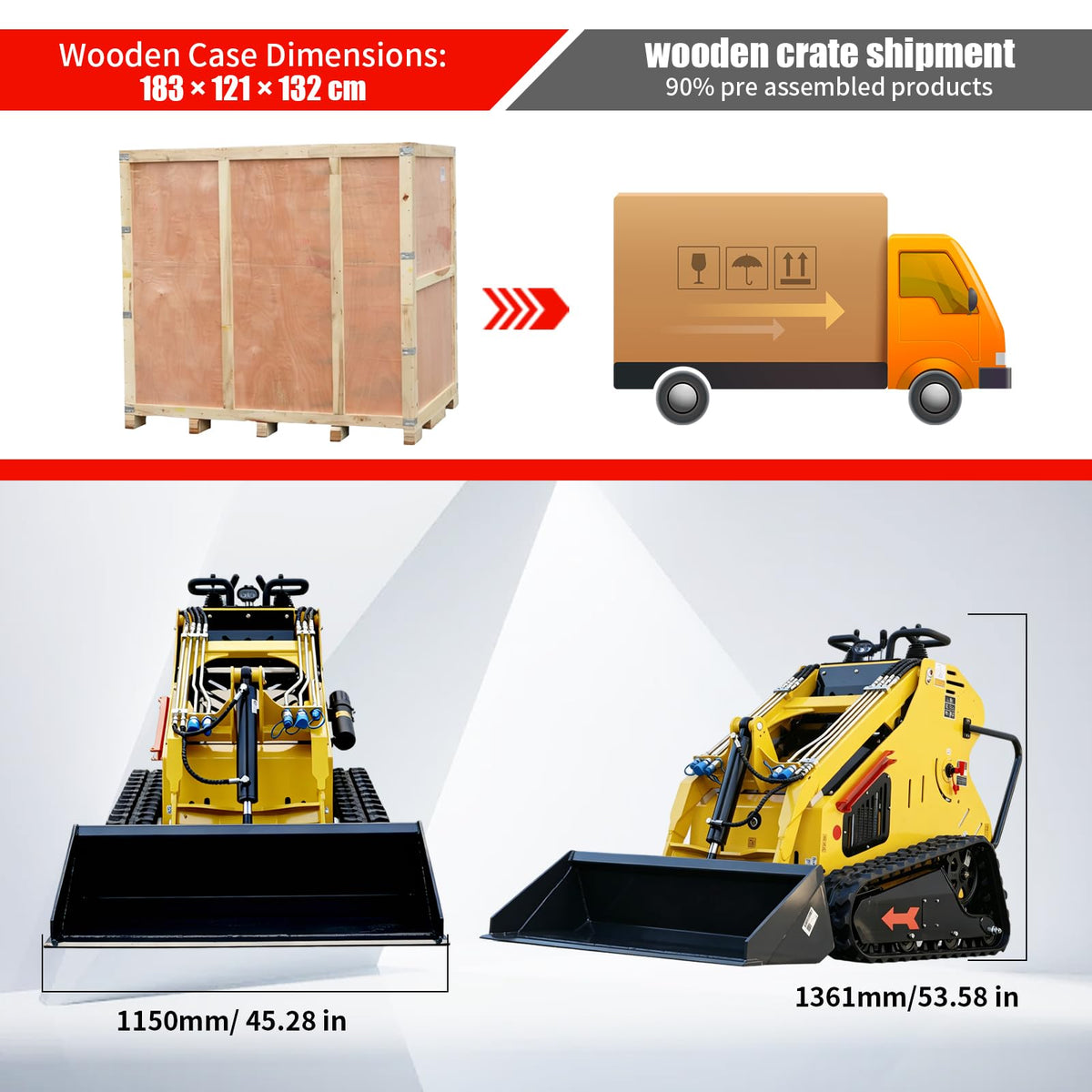 DS380Y,Stand-On Mini Skid Steer Loader, 13.5HP Gas Engine Track Loader+1.8 Ton KubotaEngine Diesel Mini