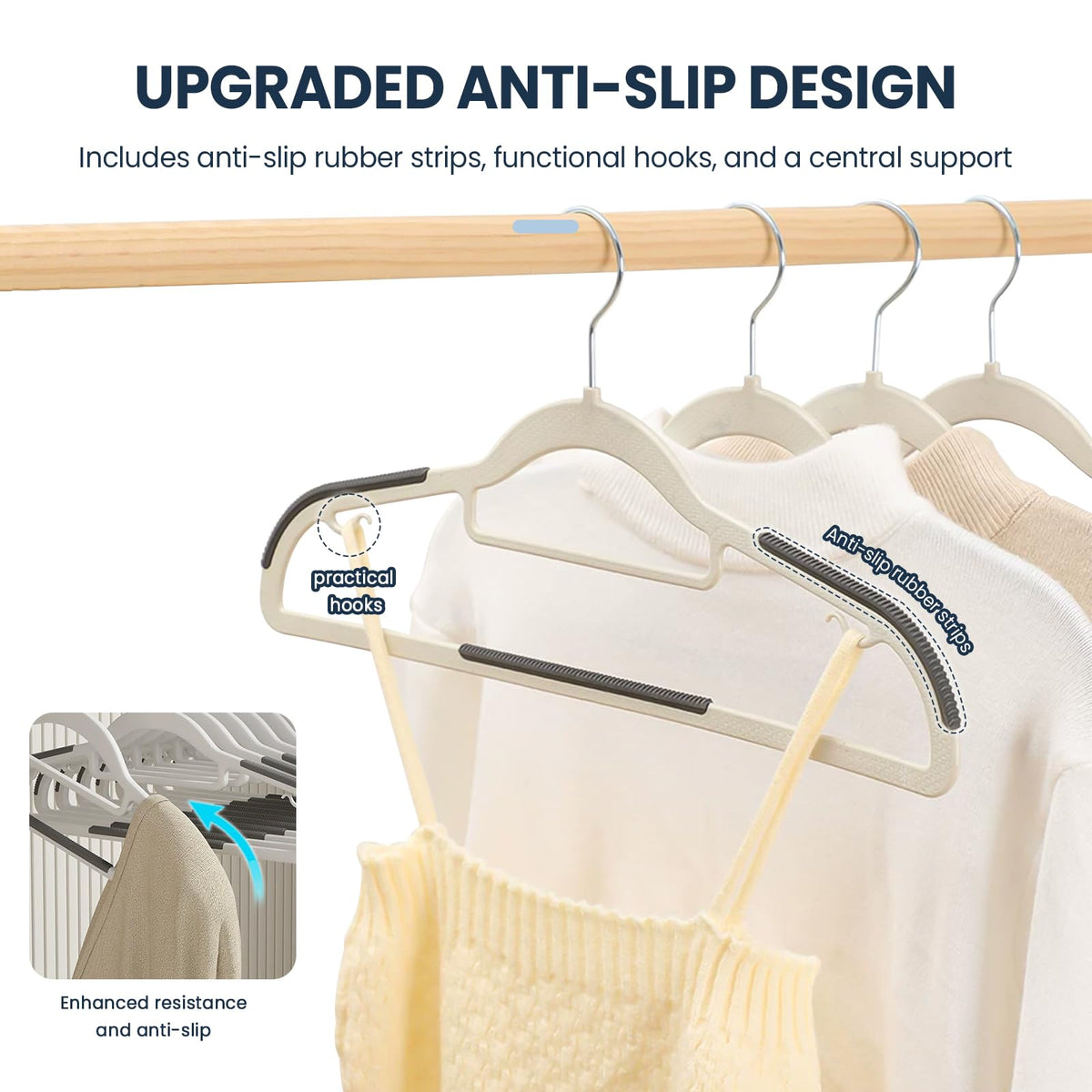 60 Pack Plastic Clothes Hangers, Space-Saving, Non-Slip