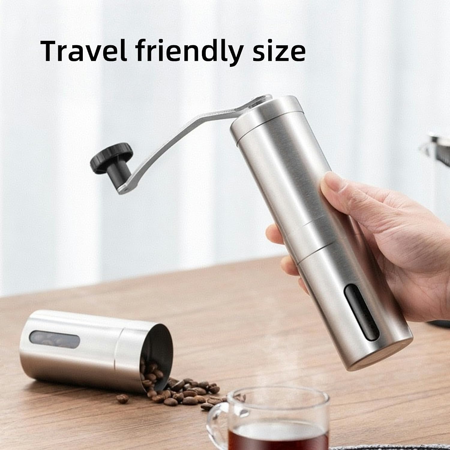 Portable Manual Stainless Steel Coffee Grinder, Ceramic Conical Burr | Multi Adjustable Settings, Detachable Hand