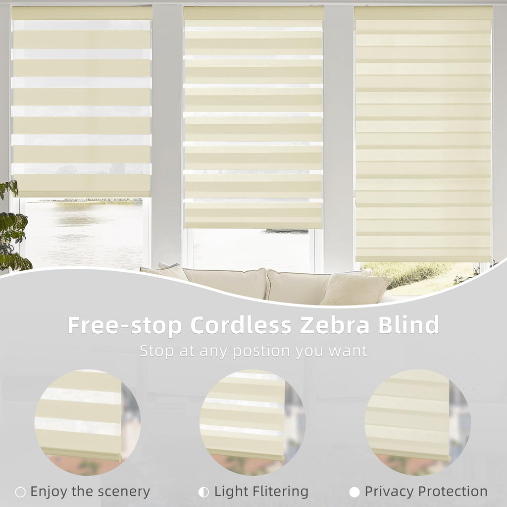 Cordless Zebra Blinds for Windows, Pull Down Roller Window Shades