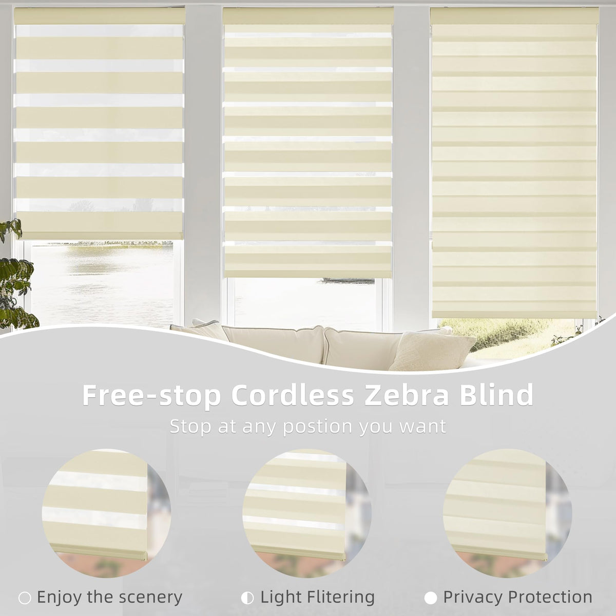 Cordless Zebra Blinds for Windows, Pull Down Roller Window Shades