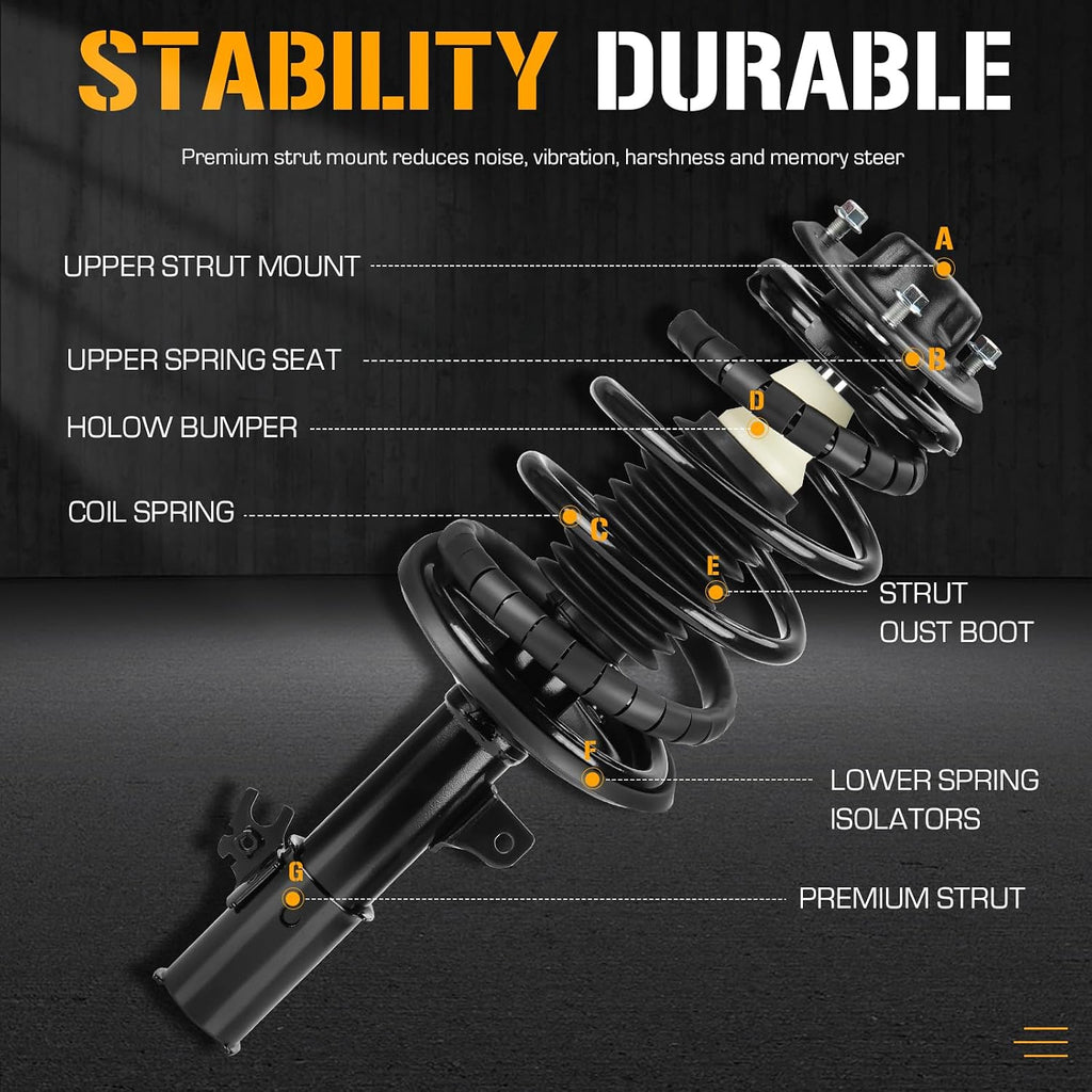 Front Complete Strut Assembly Shock Absorber Fit for Toyota Camry 2.2L 1997 1998 1999 2000 2001, for Solara 2.2L 1999-2001, Solara 2.4L 2002-2003, Replace 171678 171679 with Coil Spring, 2PCS