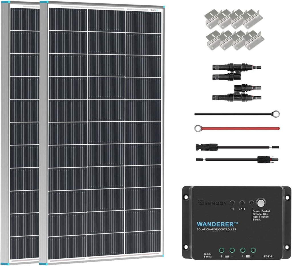 200W 12V Monocrystalline Solar Panel Kit + 30A PWM Charge Controller | 200W 12V Monocrystalline solar starter kit