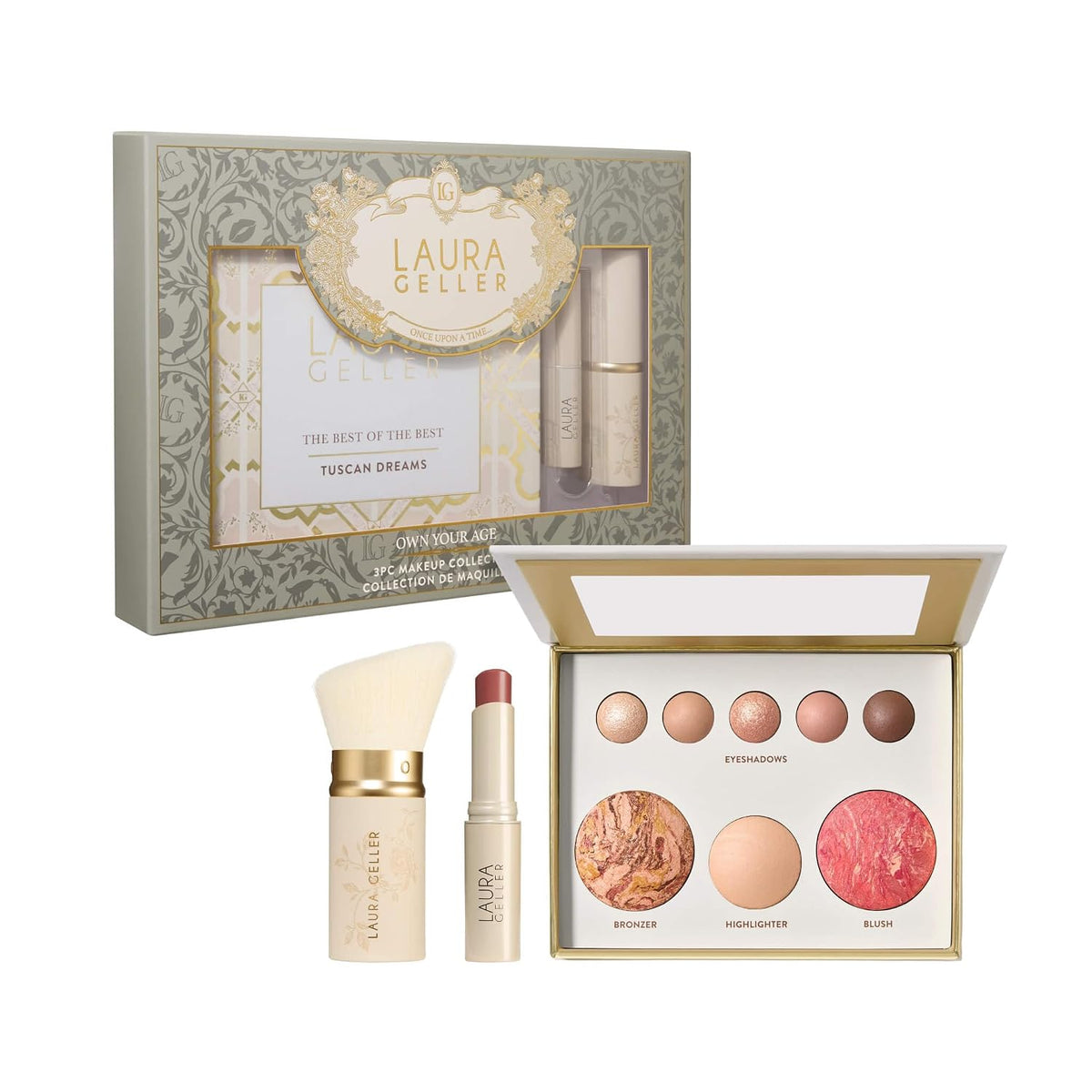 LAURA GELLER Own Your Age Makeup Set | Amazon Exclusive - All-in-One Face Palette, Hydrating Lip Color Balm and