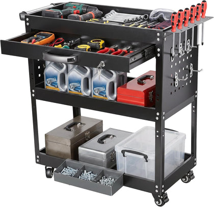 3 Tier Rolling Tool Cart with Drawers, 331 LBS Capacity Mechanic Tool Cart on Wheels, Heavy Duty Utility Cart with