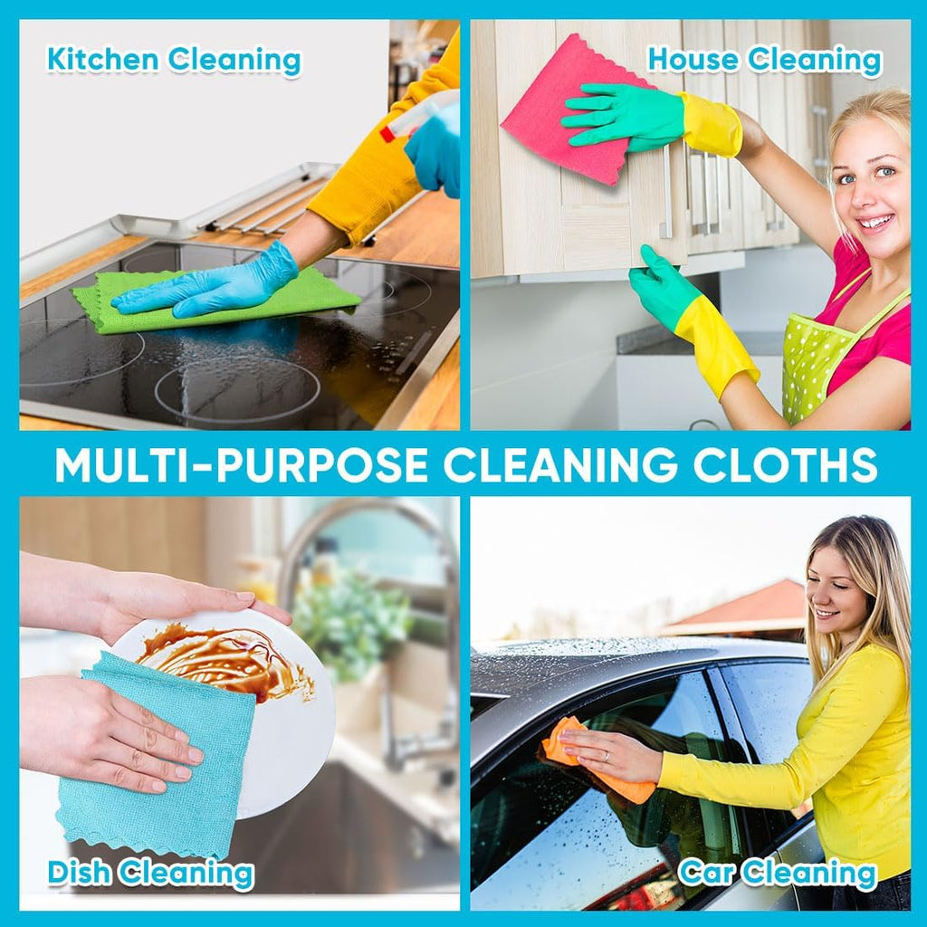 Microfiber Cleaning Cloth, 24 Pack Highly Absorbent Cleaning Rags, Household Cleaning Supplies, Reusable Microfiber