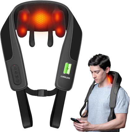 HSA Cordless Neck Massager with Heat, FSA Eligible Hands-Free Wearable Shiatsu Shoulder Massager for Home, Office or