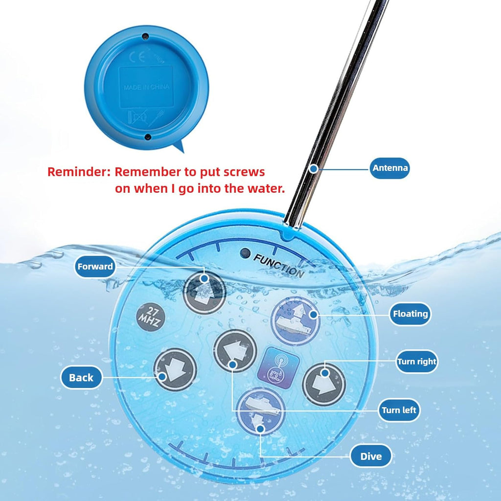 Mini RC Submarine Waterproof Remote Control Boat Underwater Diving Fish Tank Toy for Kids Birthday Gift（Blue）